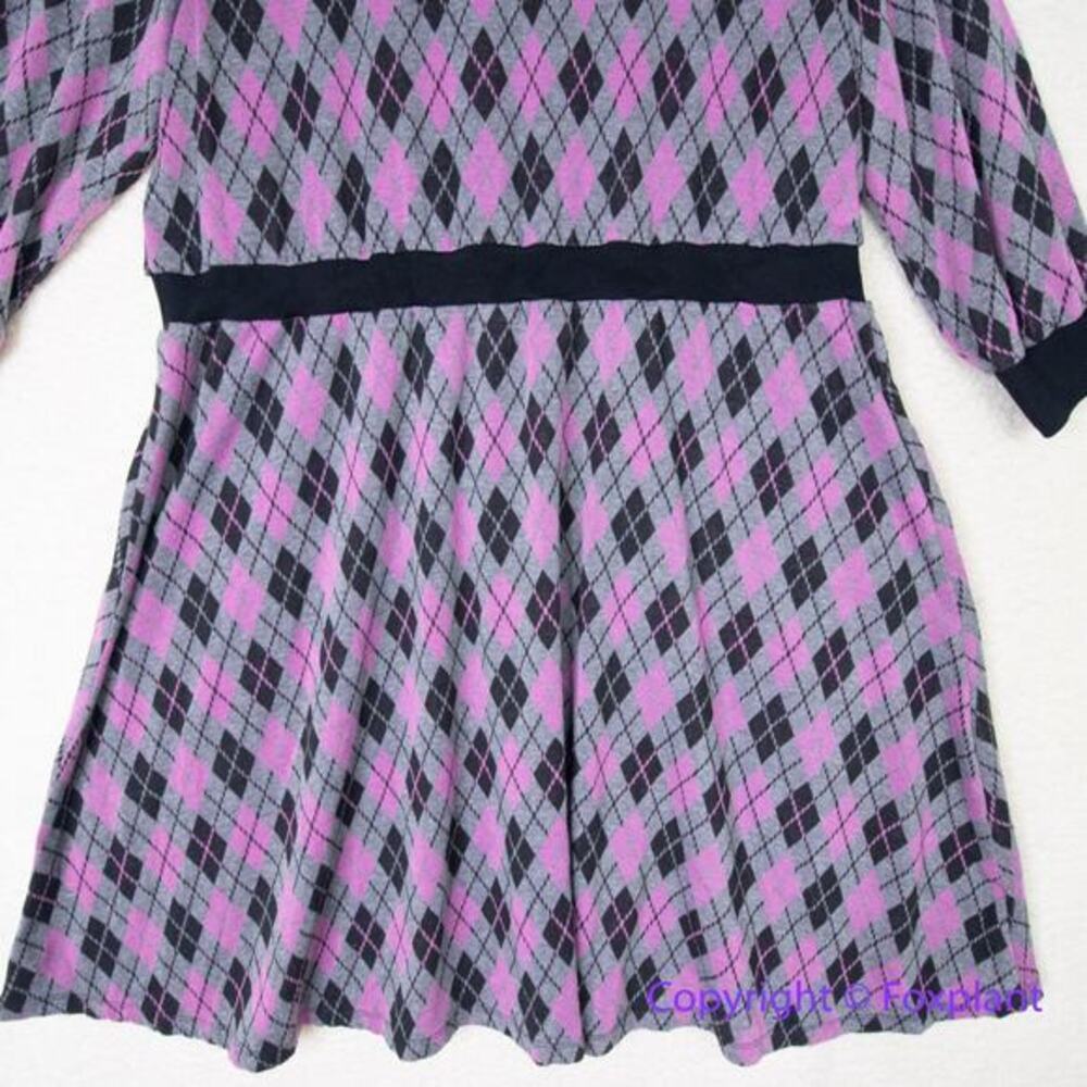 Unique Vintage Adorable Purple & Pink Argyle Sweater‎ Dress women plus size 1X - Picture 13 of 16
